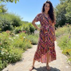 Anthropologie Abel The Label Sz L Colorful Tropical High Low Flowy Maxi Dress